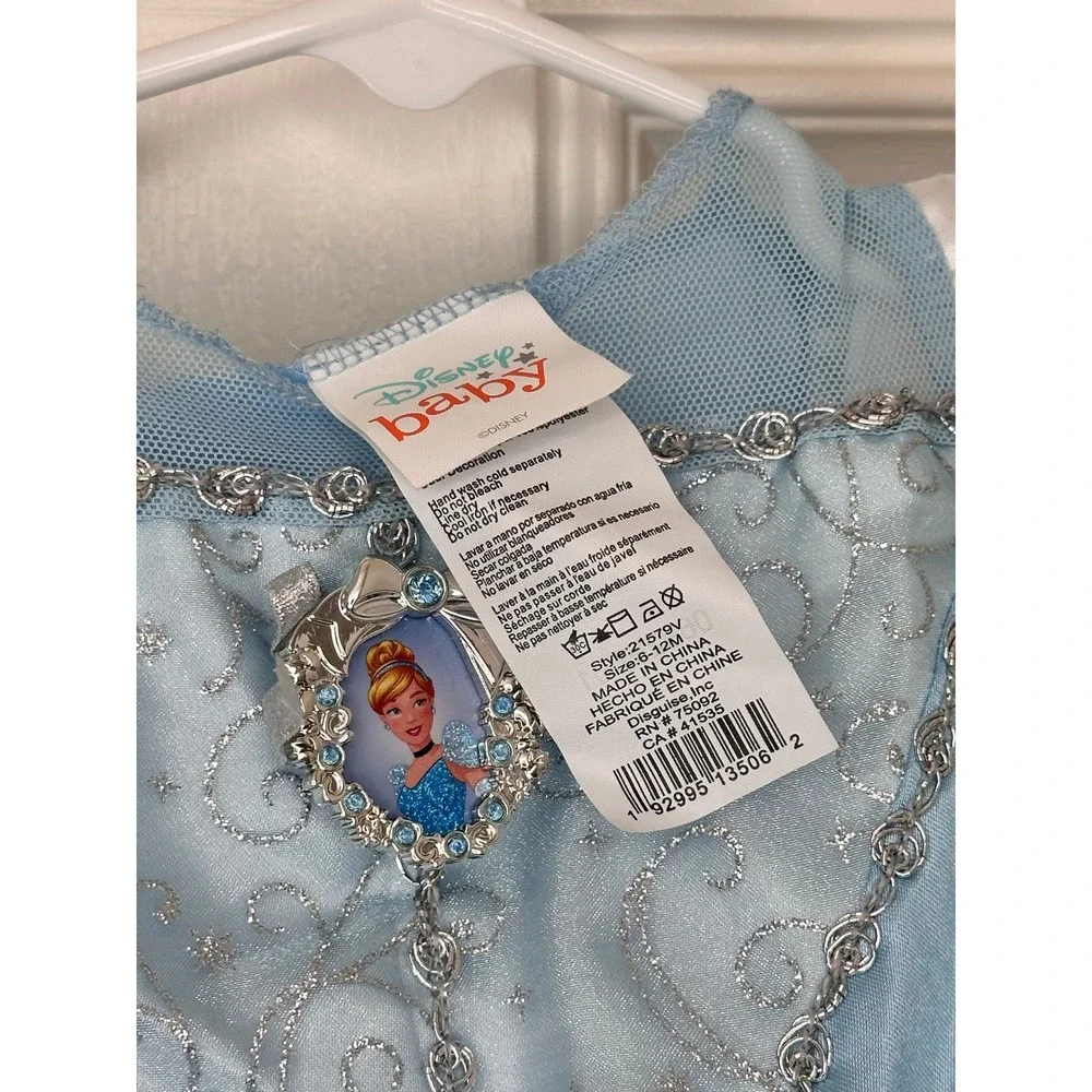 Disney Baby Cinderella Princess Costume Dress Blue Glitter 6-12M 21579V - Picture 3 of 4